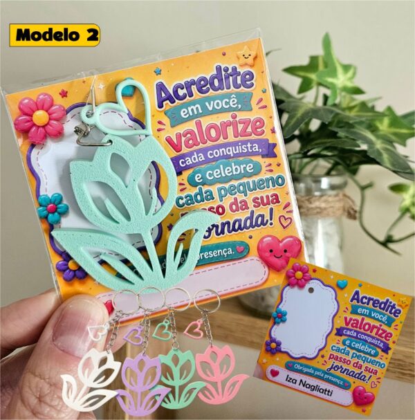2 Kit Lembrancinha de chaveiro com card motivacional