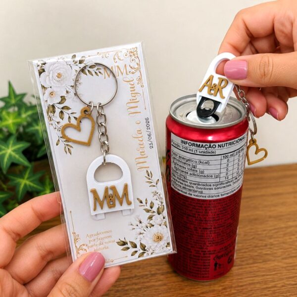 5 Kit Lembrancinha personalizada de chaveiro abridor de latinhas com iniciais