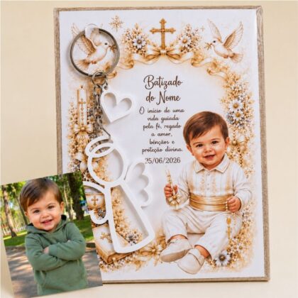 Kit Lembrancinha personalizada de batizado com foto e chaveiro