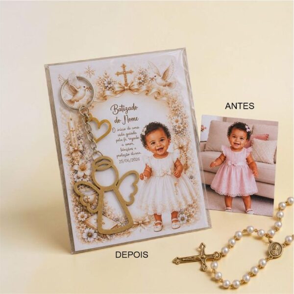 Kit Lembrancinha personalizada de batizado com foto e chaveiro