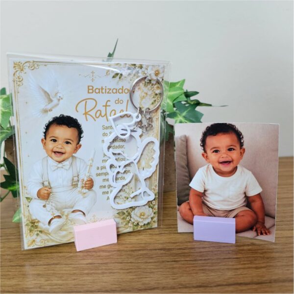 2 Kit Lembrancinha personalizada de batizado com foto e chaveiro
