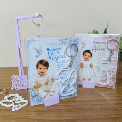 6 Kit Lembrancinha personalizada de batizado com foto e chaveiro